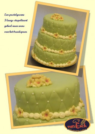 3 laags stapel bruidstaart pastelgroen
